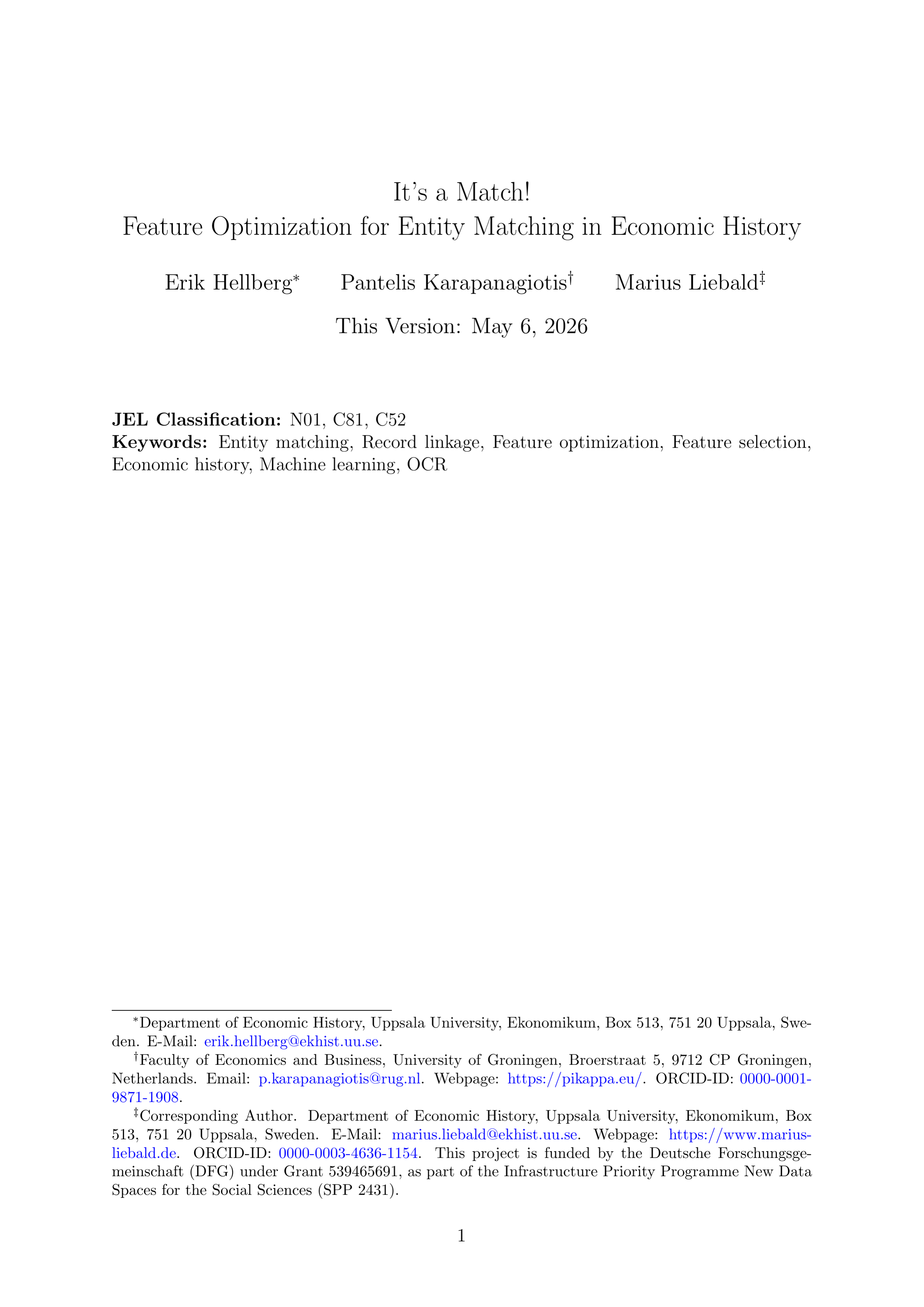 Paper: It’s a Match! Feature Optimization for Entity Matching in Economic History